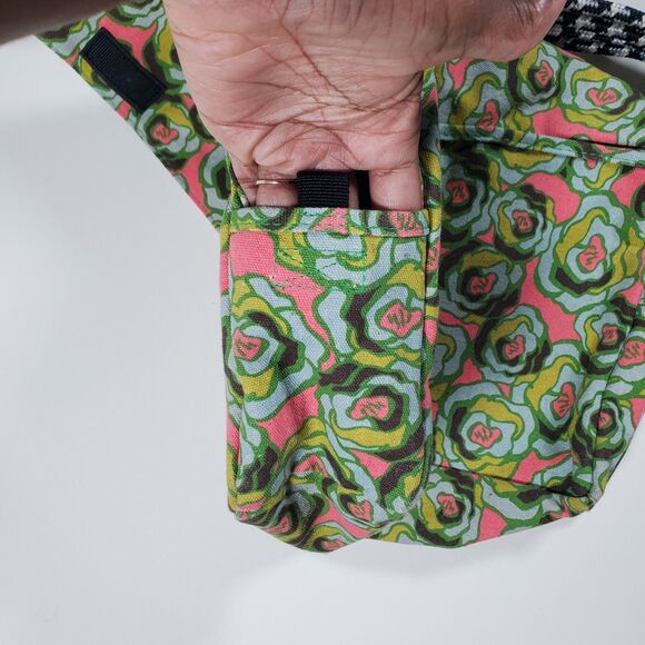 Kavu Medium Crossbody Bag Green Pink Floral Abstract Cotton Outdoors Rope Strap - Picture 7 of 12
